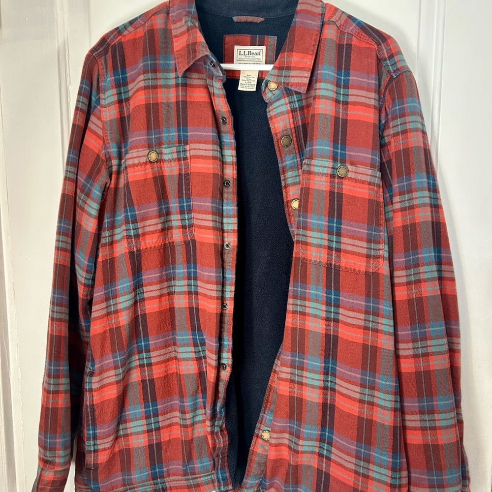 L.L.Bean Men's Fleece-Lined Flannel Shirt, Snap Front, Slightly Fitted size L